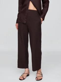 Linen-Blend Relaxed Straight Ankle Pants