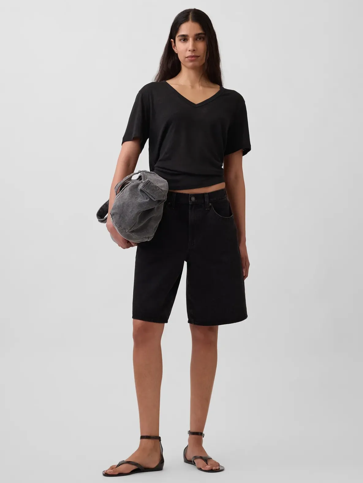 Linen-Blend Relaxed V-Neck T-Shirt