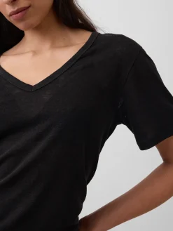 Linen-Blend Relaxed V-Neck T-Shirt