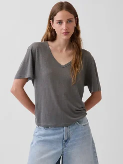 Linen-Blend Relaxed V-Neck T-Shirt