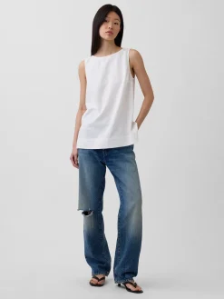 Linen-Blend Shell Tank Top