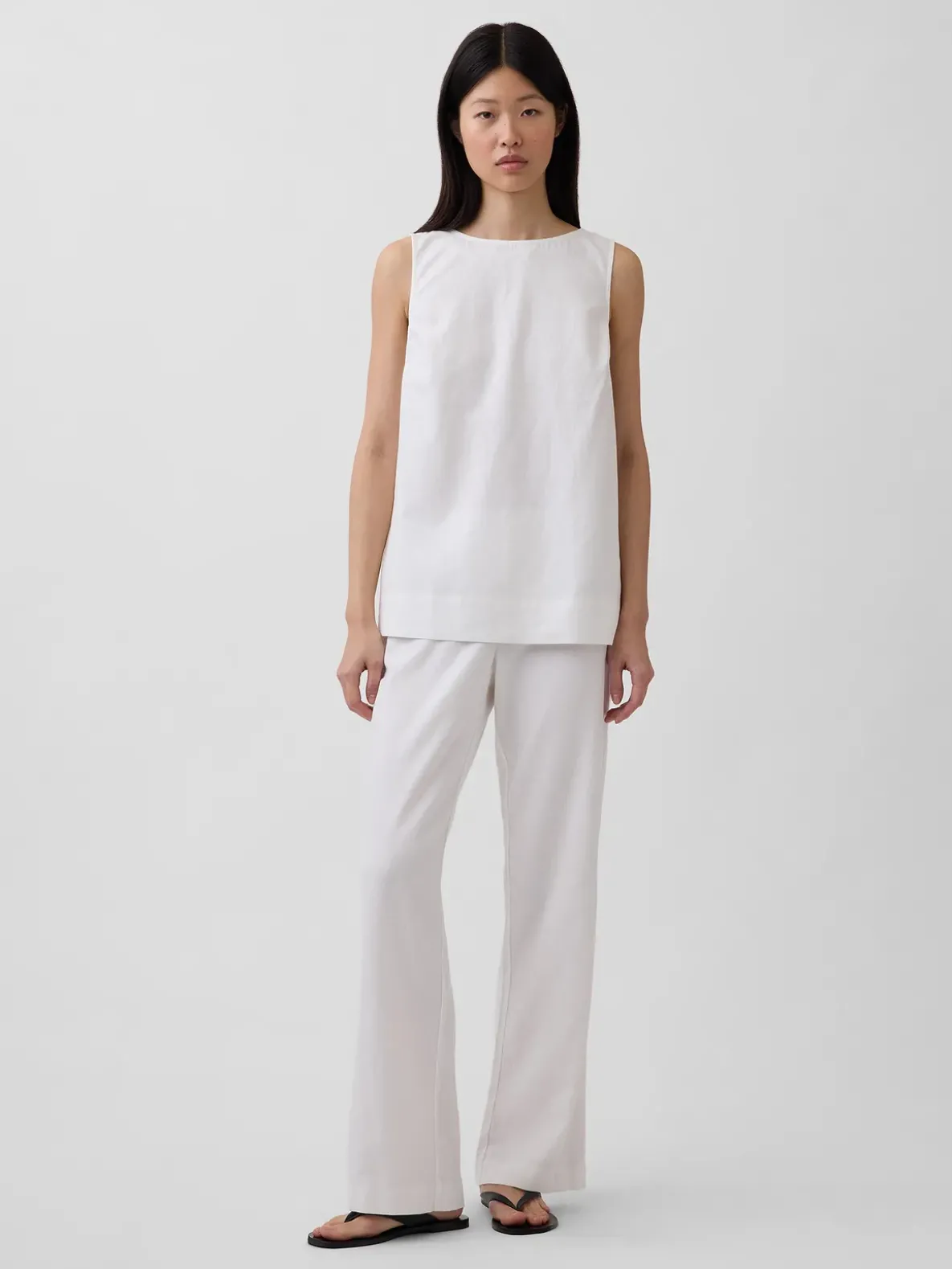 Linen-Blend Shell Tank Top