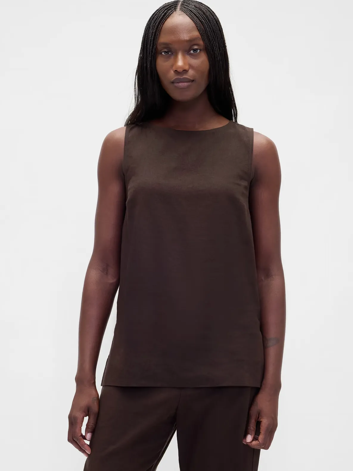 Linen-Blend Shell Tank Top