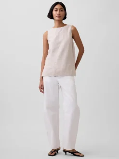 Linen-Blend Shell Tank Top
