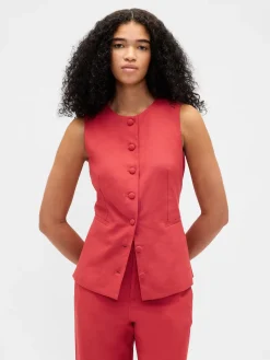 Linen-Blend Tie-Back Longline Vest