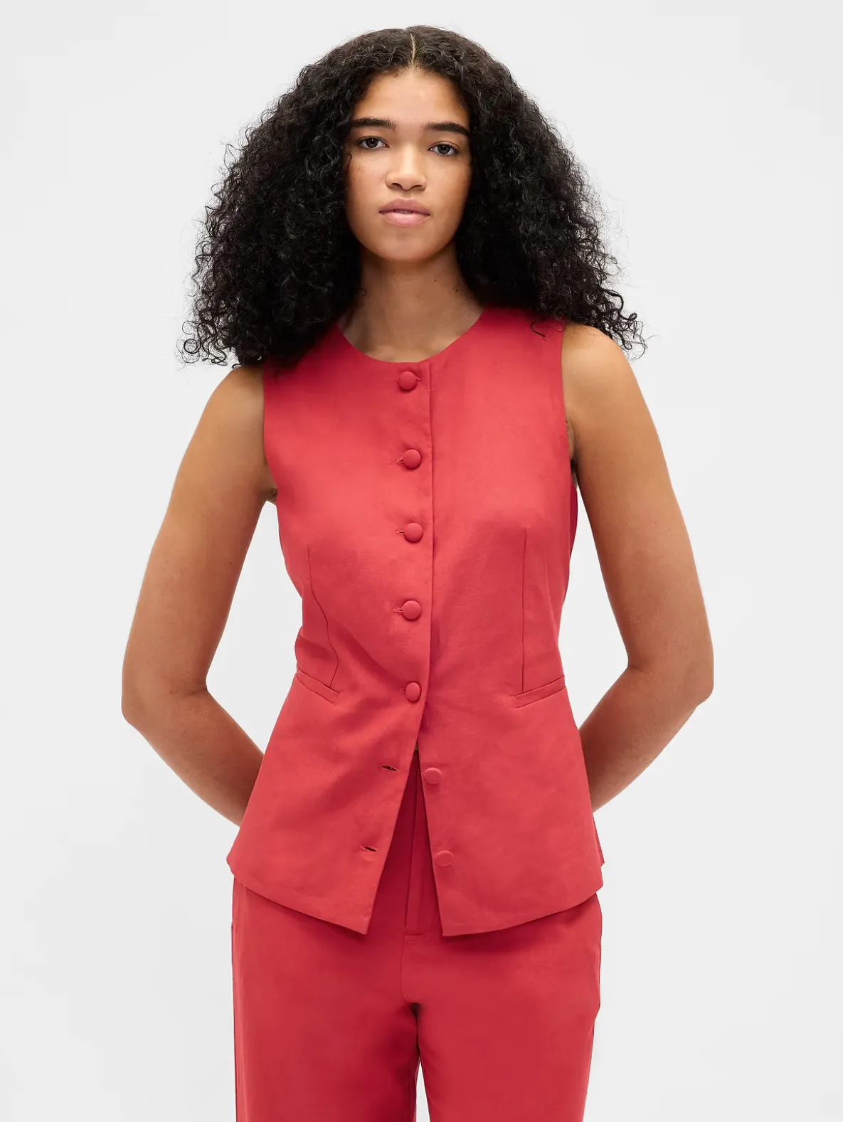 Linen-Blend Tie-Back Longline Vest