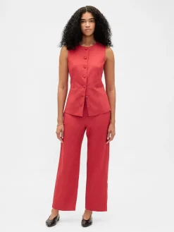 Linen-Blend Tie-Back Longline Vest