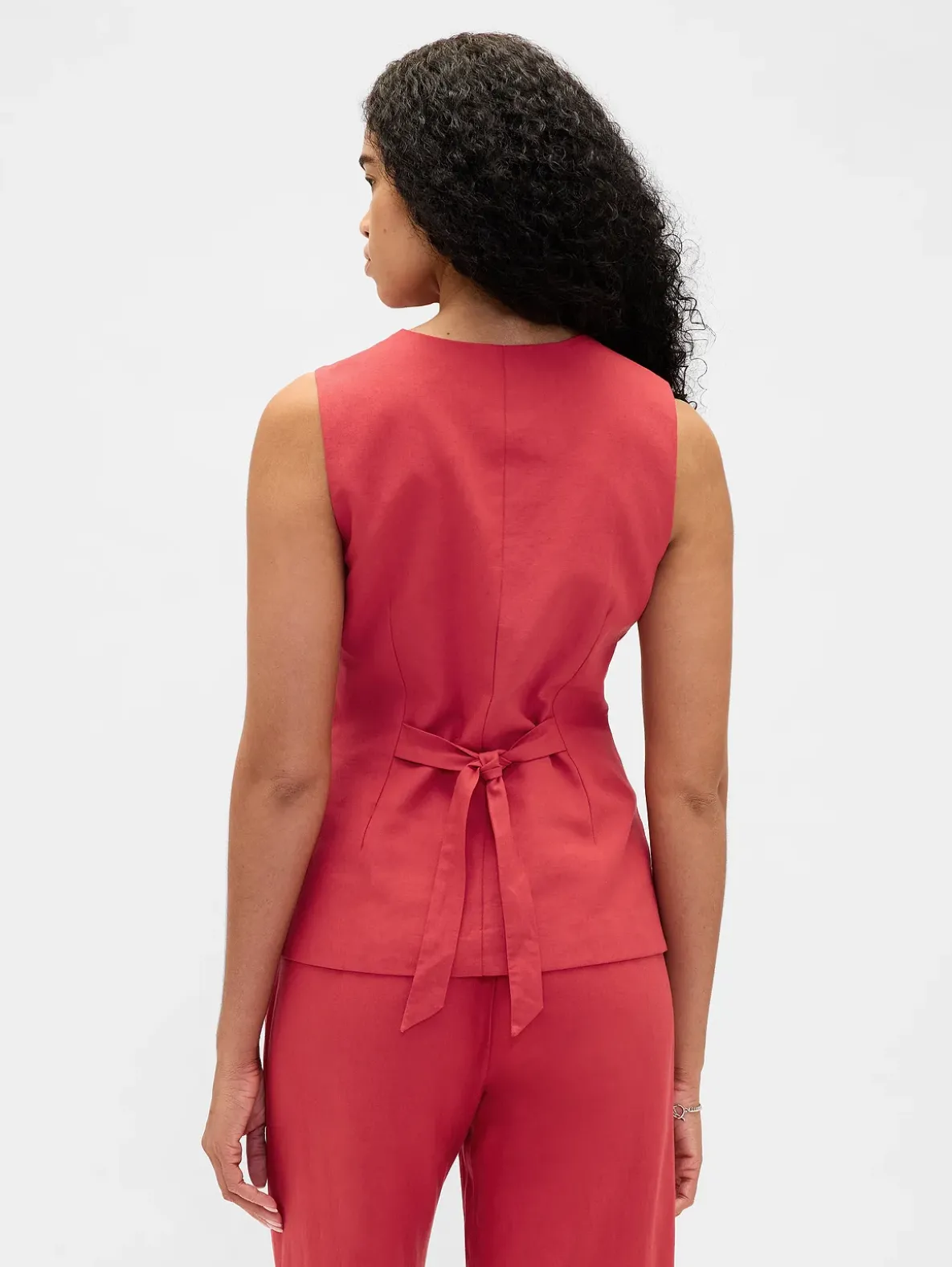 Linen-Blend Tie-Back Longline Vest