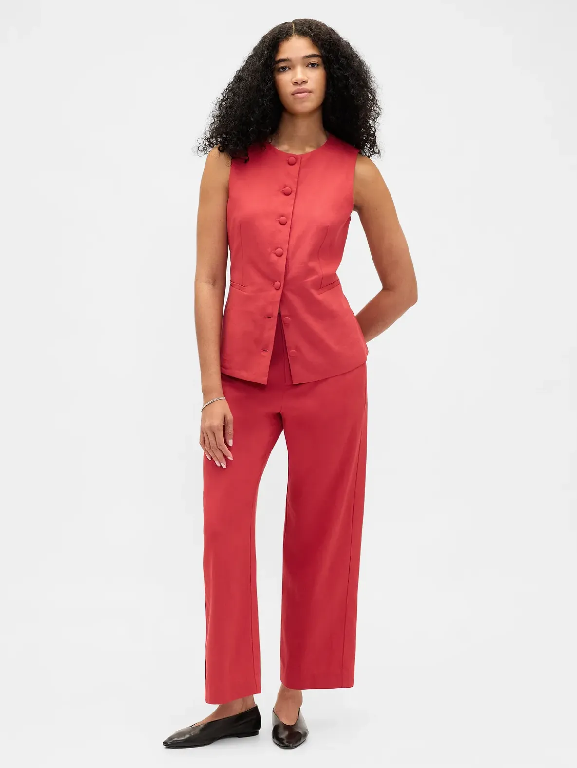 Linen-Blend Tie-Back Longline Vest