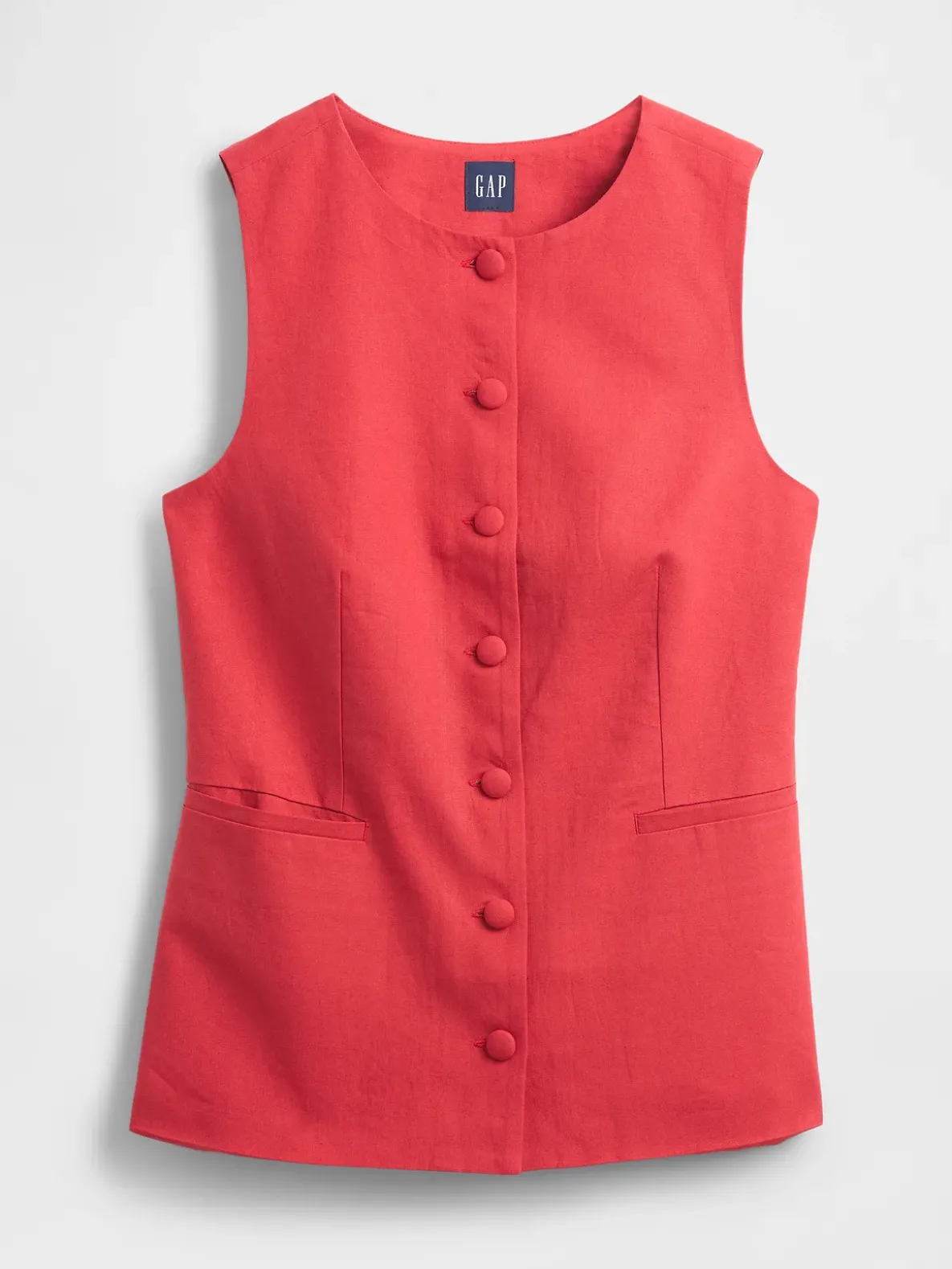 Linen-Blend Tie-Back Longline Vest