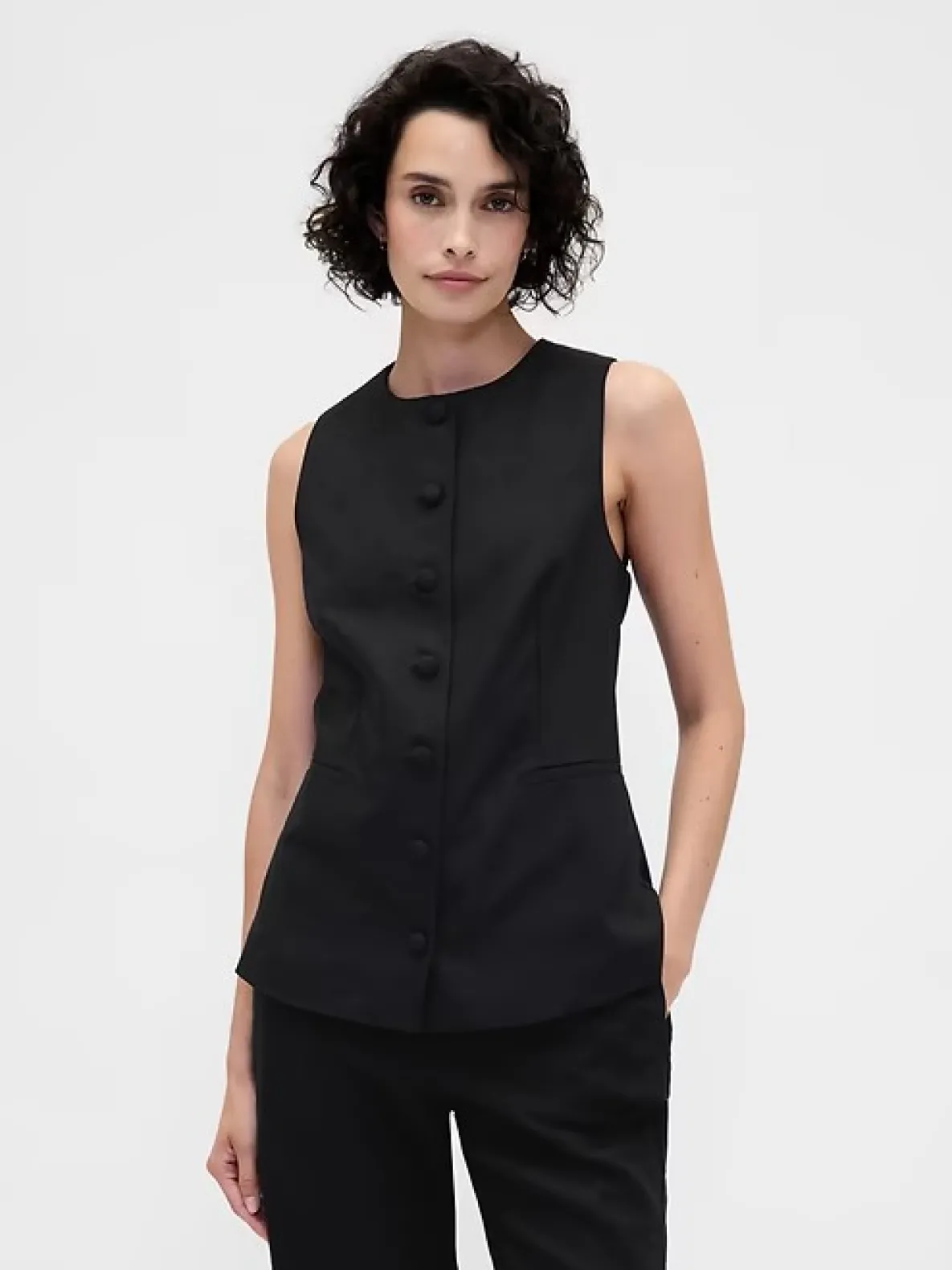 Linen-Blend Tie-Back Longline Vest