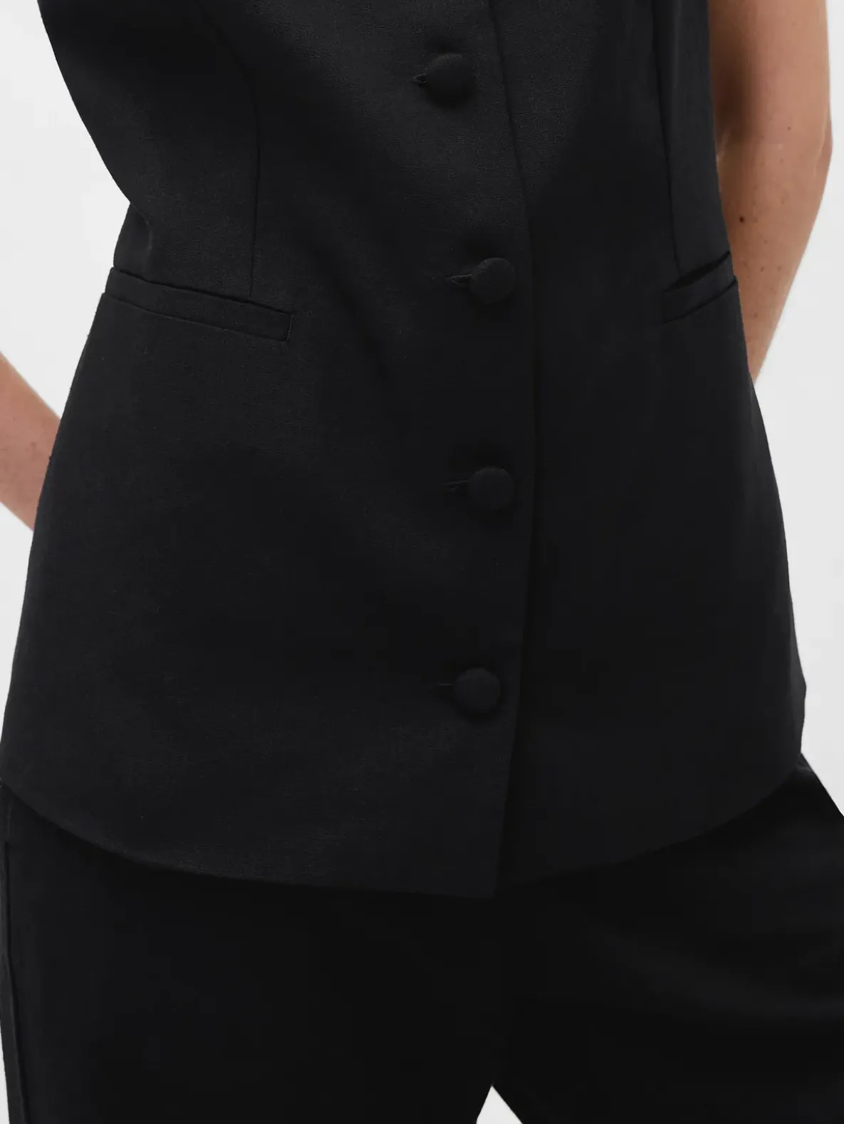 Linen-Blend Tie-Back Longline Vest