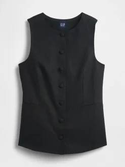 Linen-Blend Tie-Back Longline Vest