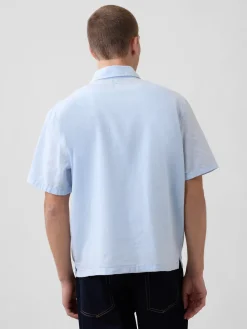 Linen-Cotton Relaxed Straight-Hem Shirt