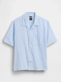 Linen-Cotton Relaxed Straight-Hem Shirt