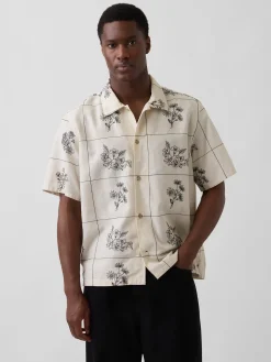 Linen-Cotton Relaxed Straight-Hem Shirt