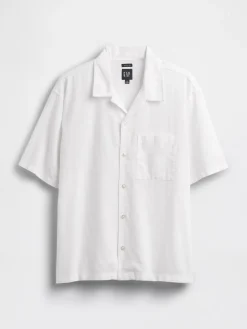 Linen-Cotton Relaxed Straight-Hem Shirt