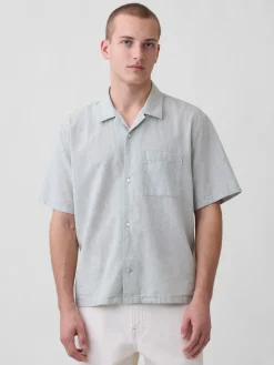 Linen-Cotton Relaxed Straight-Hem Shirt