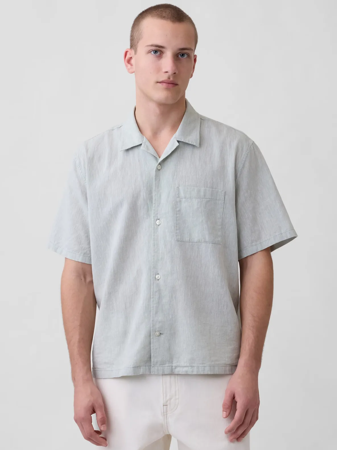 Linen-Cotton Relaxed Straight-Hem Shirt