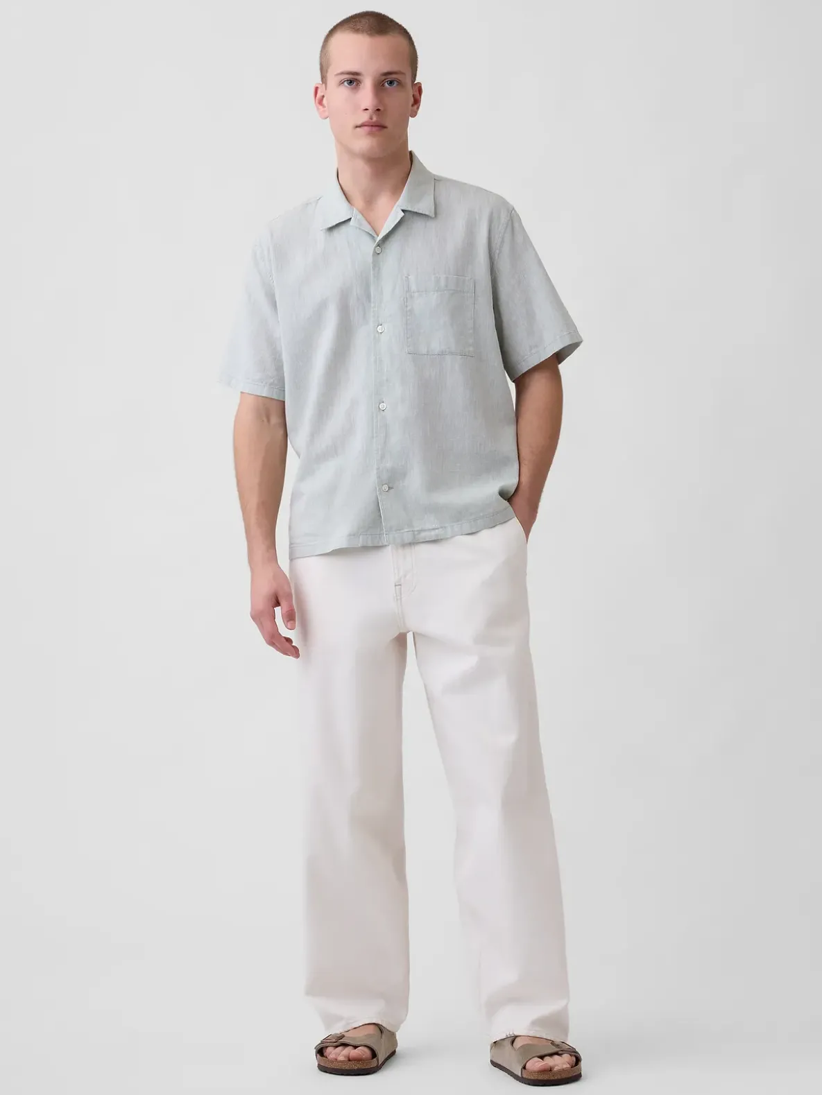 Linen-Cotton Relaxed Straight-Hem Shirt
