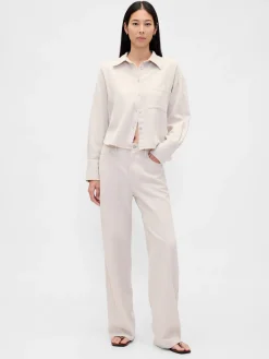 Linen-Cotton Wide-Leg Pants
