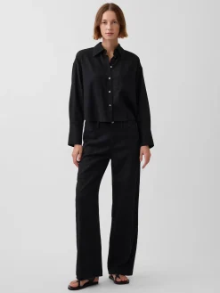 Linen-Cotton Wide-Leg Pants