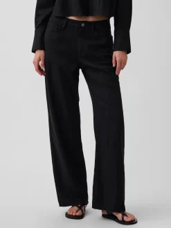 Linen-Cotton Wide-Leg Pants