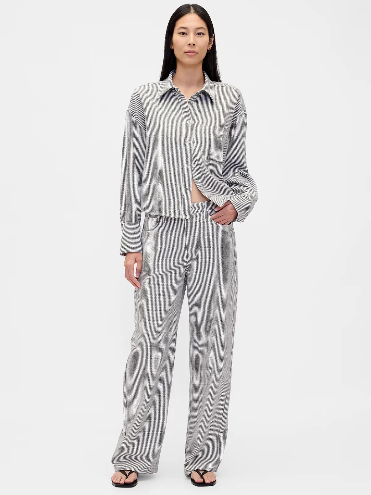 Linen-Cotton Wide-Leg Pants