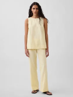 Low Rise Linen-Blend Flare Pants
