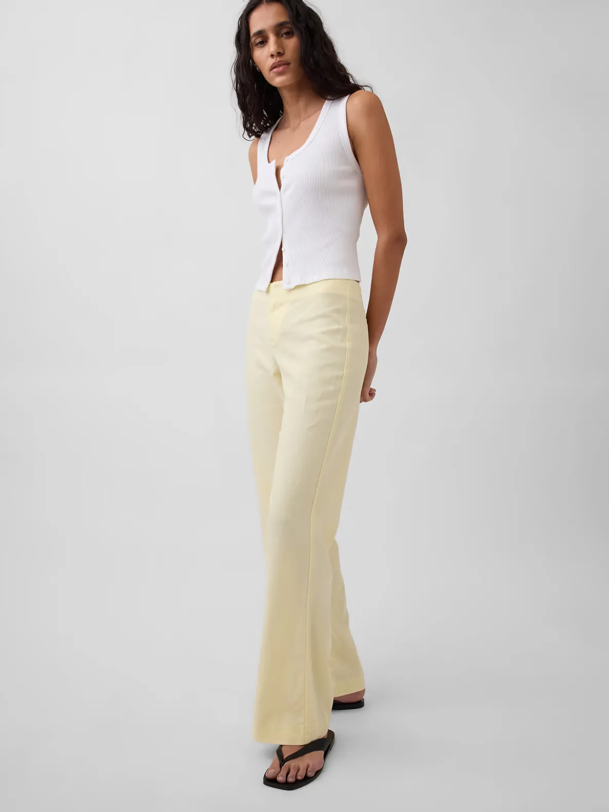 Low Rise Linen-Blend Flare Pants
