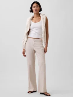 Low Rise Linen-Blend Flare Pants