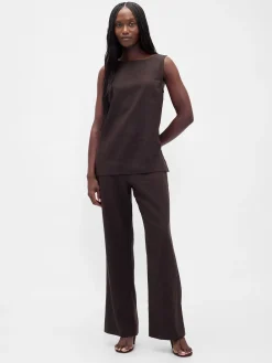 Low Rise Linen-Blend Flare Pants
