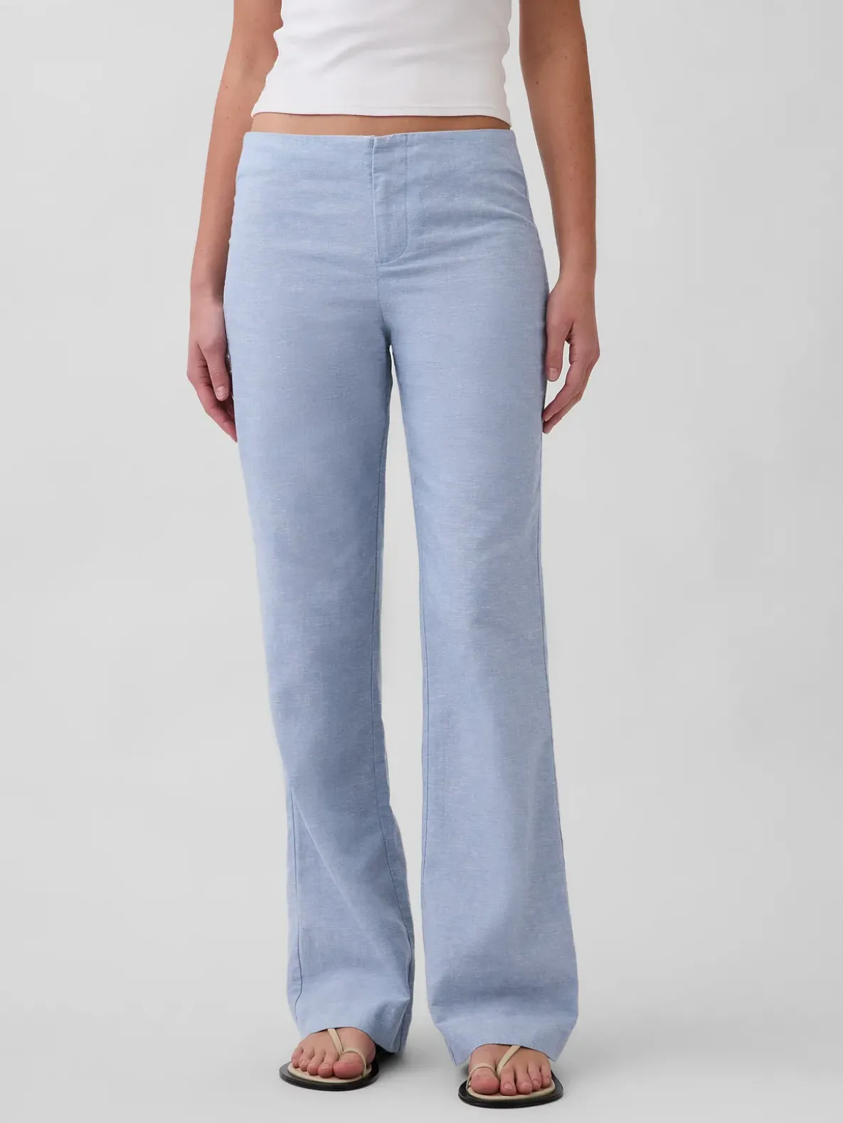 Low Rise Linen-Blend Flare Pants