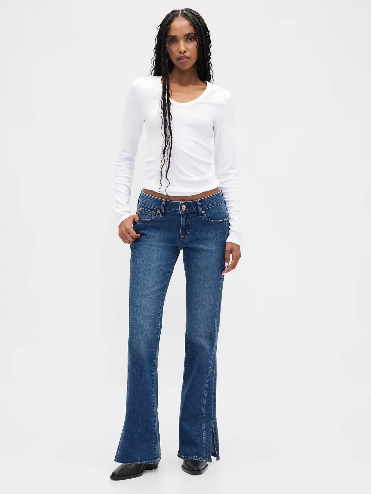Low Rise Long & Lean Seamed Split-Hem Jeans