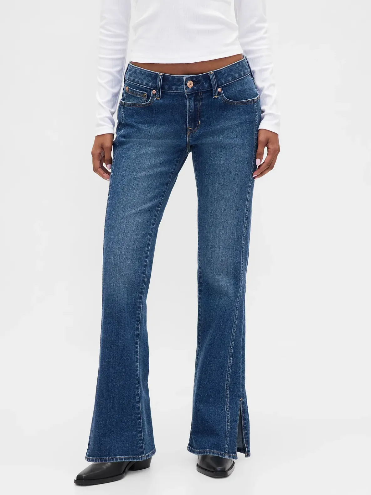 Low Rise Long & Lean Seamed Split-Hem Jeans
