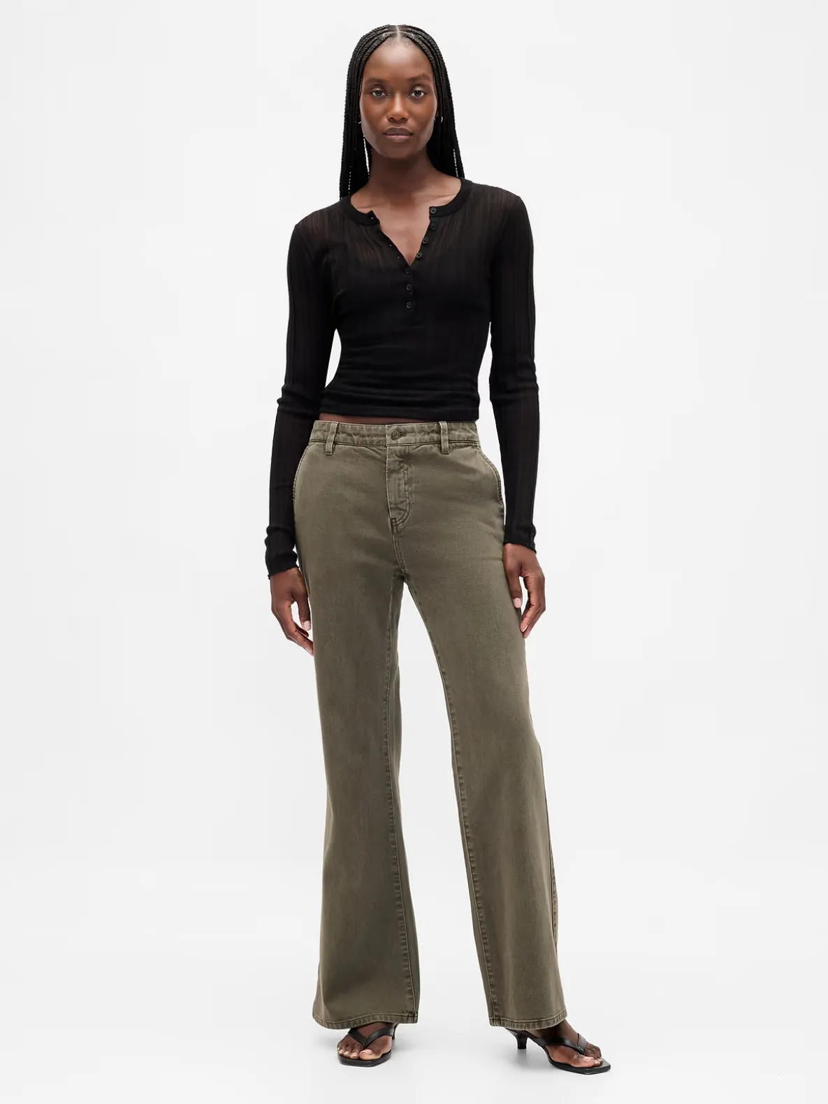 Low Rise Relaxed Flare Khakis