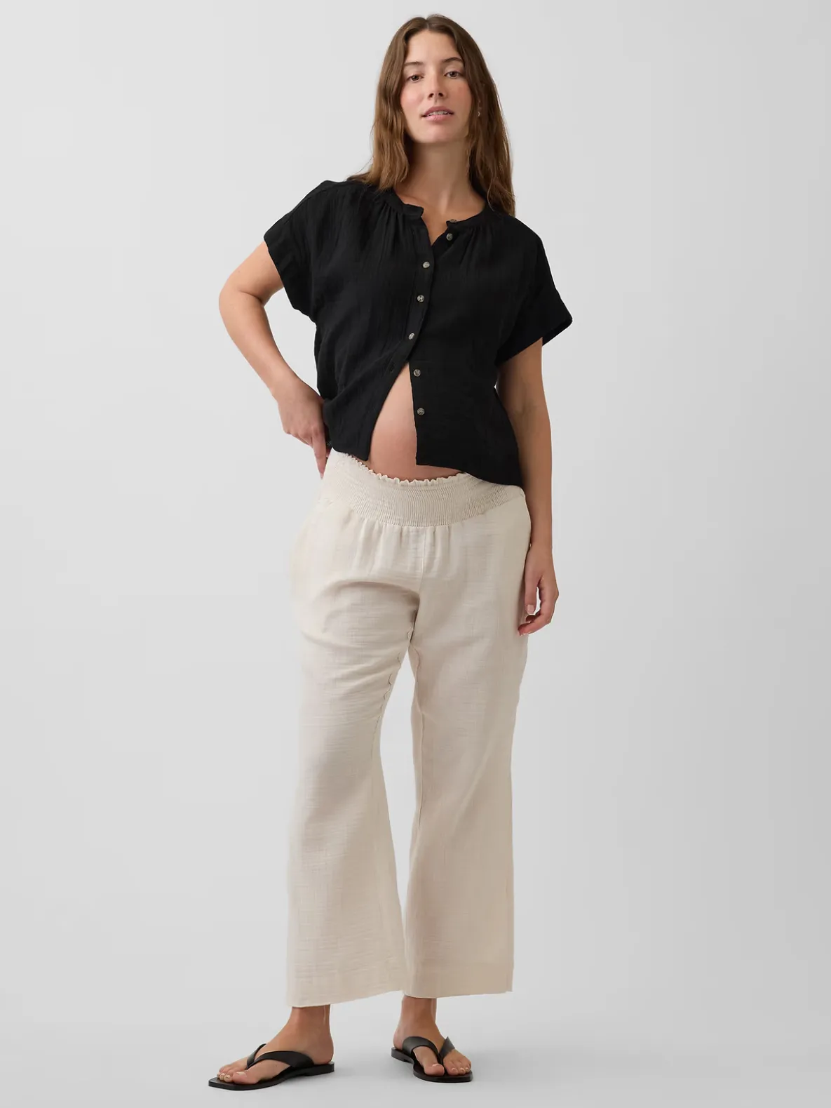 Maternity Cotton Gauze Full Panel Pants