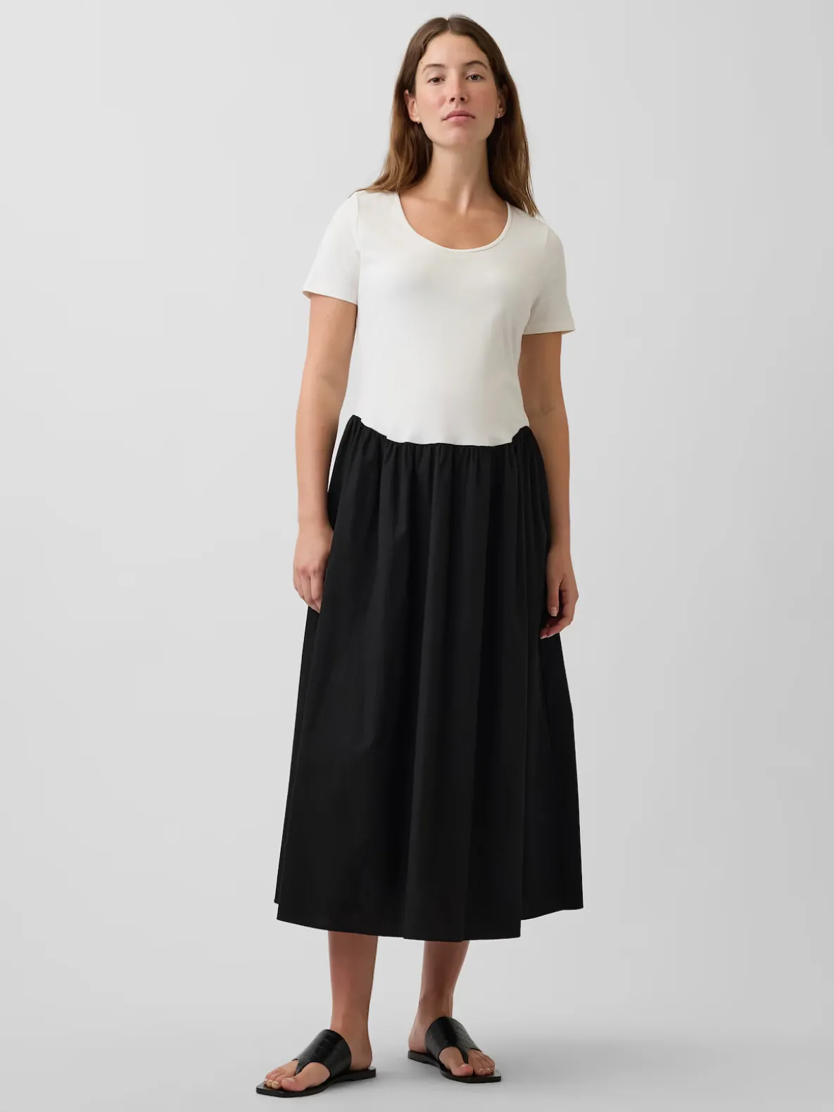 Maternity Mixed Media Drop-Waist Dress