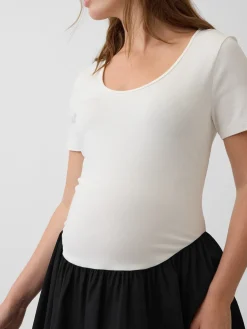 Maternity Mixed Media Drop-Waist Dress