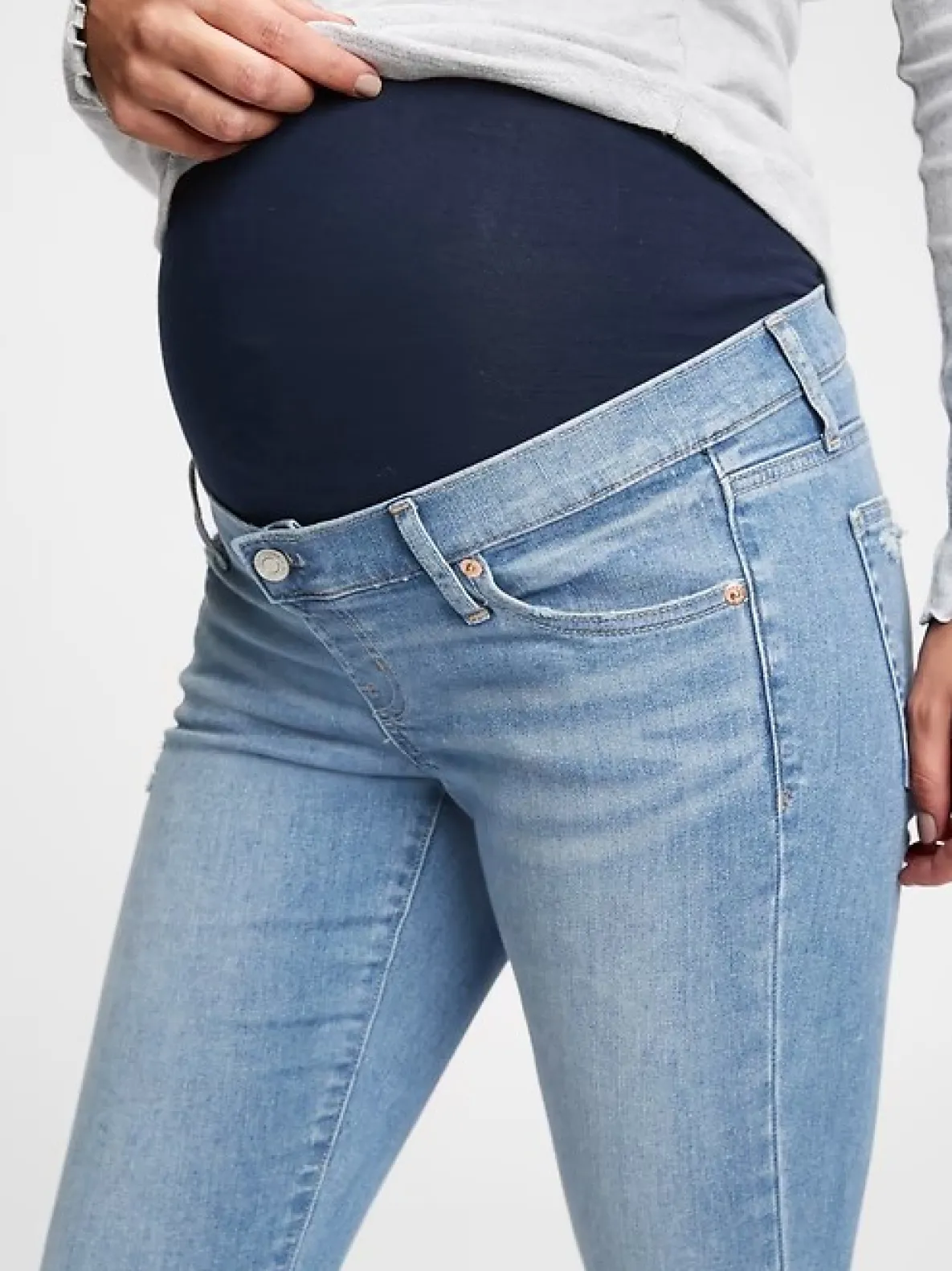 Maternity True Waistband Full Panel Destructed Skinny Ankle Jeans