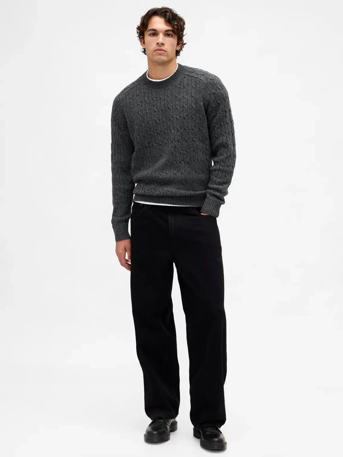 Merino Wool-Blend Cable-Knit Sweater