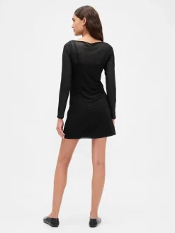 Mesh Boatneck Mini Dress