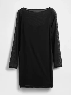 Mesh Boatneck Mini Dress
