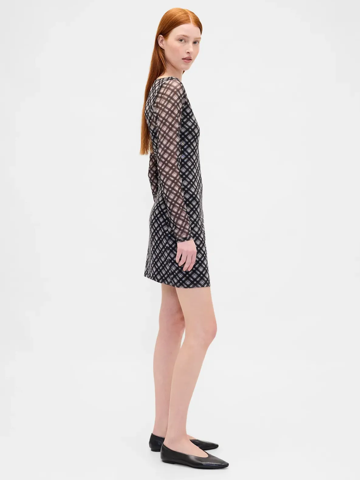 Mesh Boatneck Mini Dress