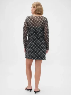 Mesh Boatneck Mini Dress