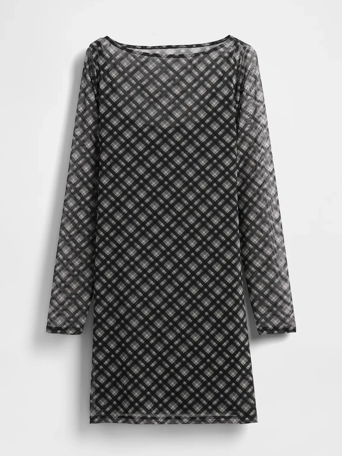 Mesh Boatneck Mini Dress