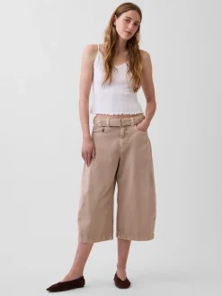 Mid Rise Belted Culotte Barrel Pants