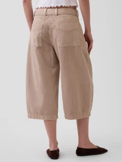 Mid Rise Belted Culotte Barrel Pants