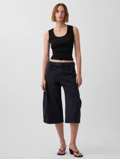 Mid Rise Belted Culotte Barrel Pants