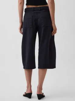 Mid Rise Belted Culotte Barrel Pants